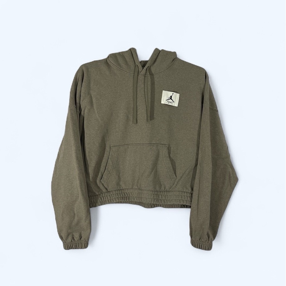 Nike Air Jordan Cropped Hoodie Women LARGE Grey Sweatshirt Pullover